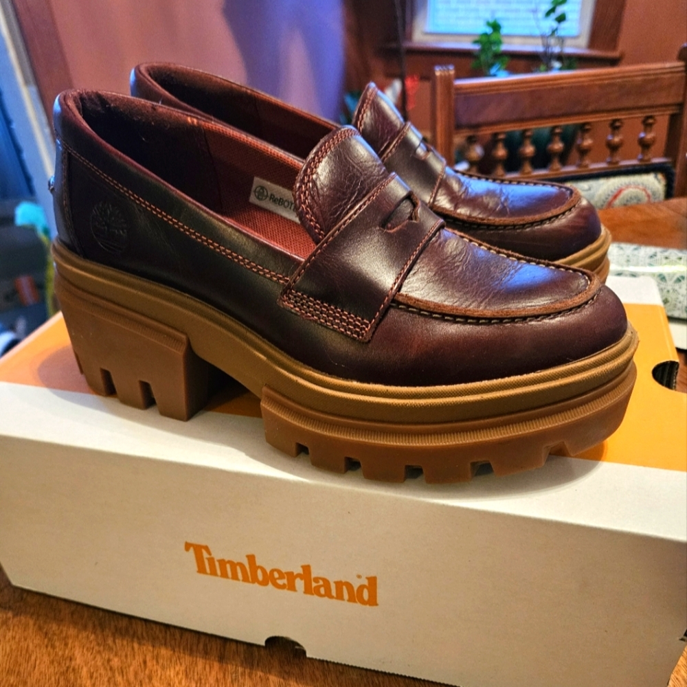Timberland Dark Brown Leather Loafers with Chunky Sole